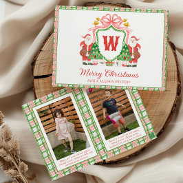 Tarjeta Festiva Foto de cresta de Santa con monograma inicial en a