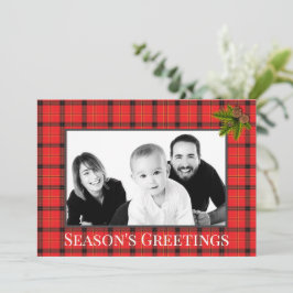 Tarjeta Festiva Foto de Cuadro Escocés Rojo de Invierno