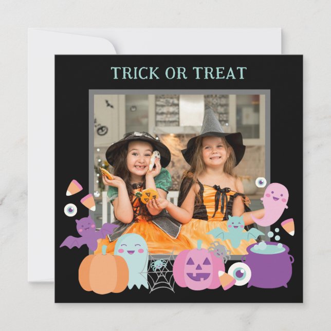 TARJETA FESTIVA FOTO DE CUTE HALLOWEEN (Anverso)