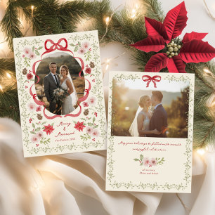Tarjeta Festiva Foto de Dainty Floral Merry Casada con Navidades