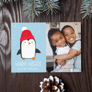 Tarjeta Festiva Foto De Deseos Cálidos De Pingüino Cute