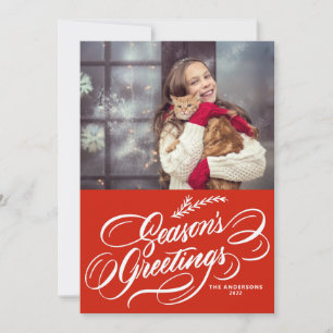 Tarjeta Festiva Foto de Elegante Caligrafía en Rojo para Saludos d