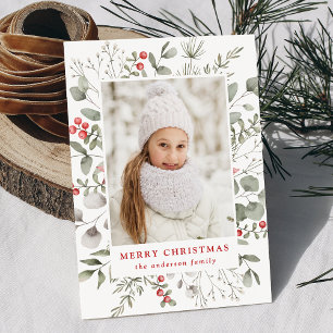Tarjeta Festiva Foto de elegante follaje invernal y bayas de acebo