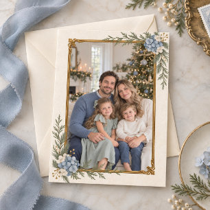 Tarjeta Festiva Foto de Elegantes Hydrangeas Azules Polvorientas p