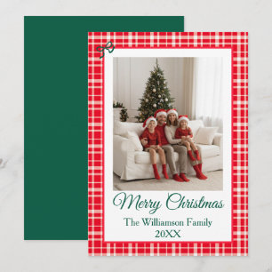 Tarjeta Festiva Foto de estilo Buffalo Check Navideña Roja y Verde