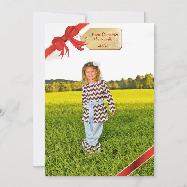Tarjeta Festiva Foto de etiqueta de Navidades rojos (Anverso)