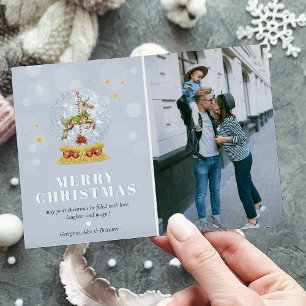 Tarjeta Festiva Foto de familia adorable en bola de nieve Feliz Na