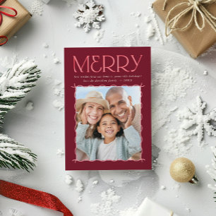 Tarjeta Festiva FOTO DE FAMILIA ALEGRE borde ondulado moderno rosa