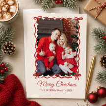 Foto de familia caprichosa con lazo rojo de Navida