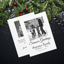 Tarjeta Festiva Foto de Familia con Caligrafía en Negro y Blanco P