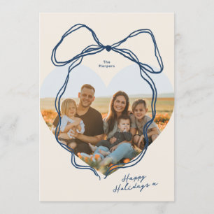 Tarjeta Festiva Foto de familia con forma de corazón con lazo azul