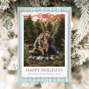 Tarjeta Festiva Foto de familia con lazo azul grandmillenial capri