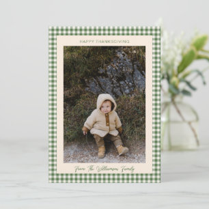 Tarjeta Festiva Foto de familia de Acción de Gracias con gingham v