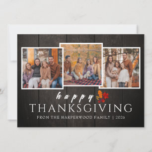 Tarjeta Festiva Foto de familia de acción de gracias de madera rús