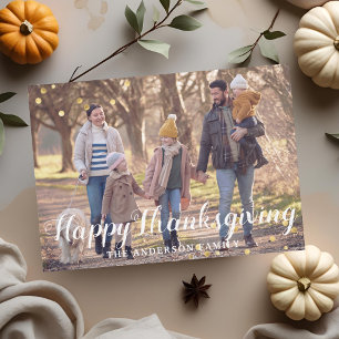 Tarjeta Festiva Foto de familia de Acción de Gracias de madera rús