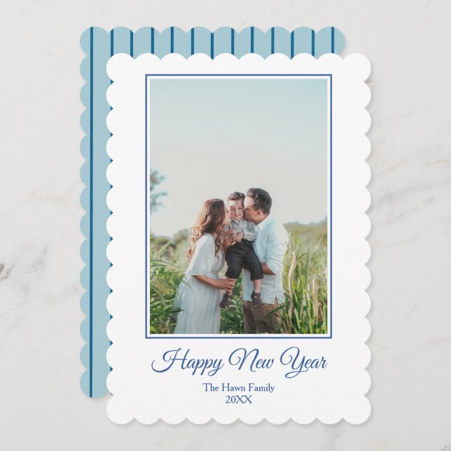 Tarjeta Festiva Foto de familia de arco a rayas preppy de año nuev (Anverso / Reverso)