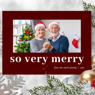 Tarjeta Festiva Foto de familia de burdeos moderna muy alegre