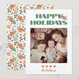 Tarjeta Festiva Foto de familia de Navidades de Naranjas verdes mo