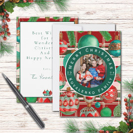 Tarjeta Festiva Foto de familia de Navidades de Plaid verde rojo p