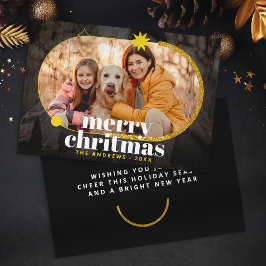 Tarjeta Festiva Foto de familia de Navidades Purpurinas de oro min