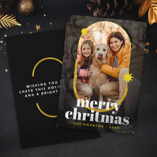 Tarjeta Festiva Foto de familia de Navidades Purpurinas de oro min