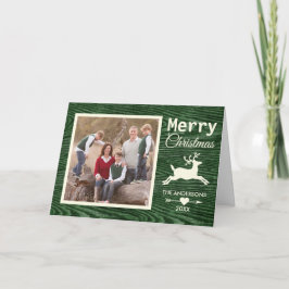 Tarjeta Festiva Foto de familia de Navidades verdes de renos de ma