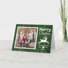 Tarjeta Festiva Foto de familia de Navidades verdes de renos de ma