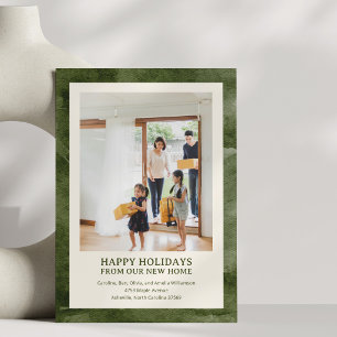 Tarjeta Festiva Foto de familia de nuevo hogar con acuarela verde