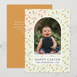Tarjeta Festiva Foto de familia de Pascua Boho Butter Floral Meado
