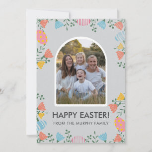 Tarjeta Festiva Foto de familia de Pascua floral con arco de rubor