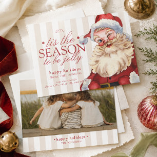 Tarjeta Festiva Foto de familia de Santa con tipografía vintage