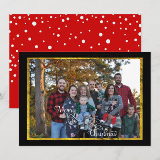 Tarjeta Festiva Foto de familia dorada, negra y roja para las fies