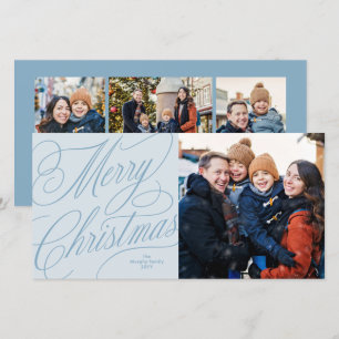 Tarjeta Festiva Foto de familia elegante azul claro de Feliz Navid
