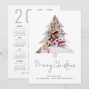 Tarjeta Festiva Foto de familia en árbol Calendario 2027 Feliz Nav