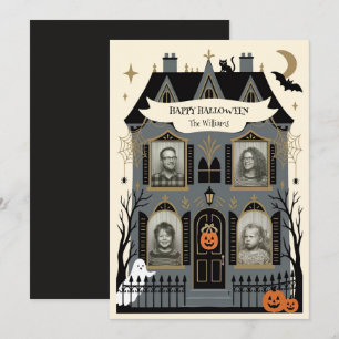 Tarjeta Festiva Foto de familia en casa embrujada Halloween