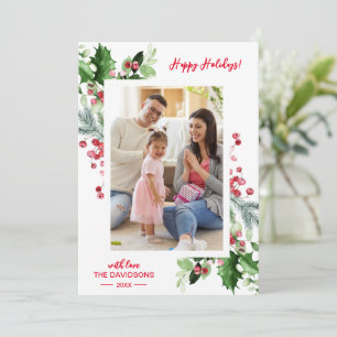 Tarjeta Festiva Foto de Familia Felices Fiestas Berries Santos de