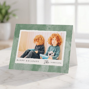 Tarjeta Festiva Foto de familia Felices Fiestas con acuarela moder
