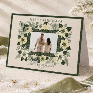 Tarjeta Festiva Foto de familia floral hawaiana Mele Kalikimaka