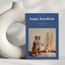 Tarjeta Festiva Foto de familia Hanukkah minimalista azul moderna