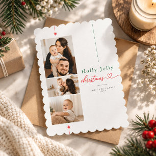 Tarjeta Festiva Foto de familia moderna con guión rojo Holly Jolly