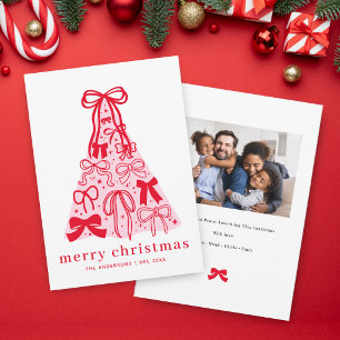 Tarjeta Festiva Foto de Familia Moderna con Lazo Rojo Feliz Navida