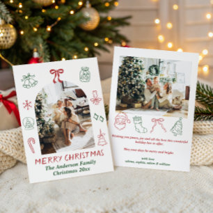 Tarjeta Festiva Foto de familia moderna dibujada a mano Feliz Navi