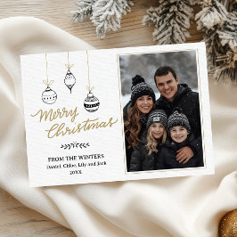 Tarjeta Festiva Foto de familia moderna en negro y dorado dibujada