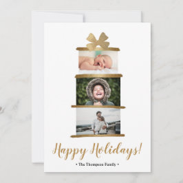 Tarjeta Festiva Foto de Familia Moderna Regalo de Arco Dorado Feli
