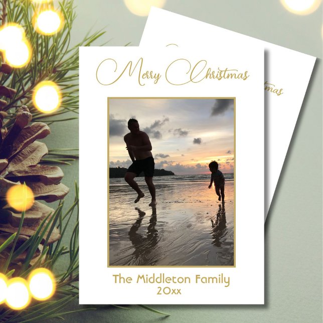 Tarjeta Festiva Foto de familia navidades Elegant Gold Merry (Subido por el creador)
