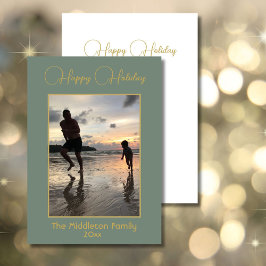 Tarjeta Festiva Foto de familia navidades Elegante Dorado Verde Me