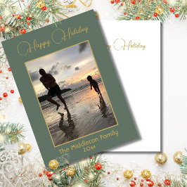 Tarjeta Festiva Foto de familia navidades Elegante Dorado Verde Me