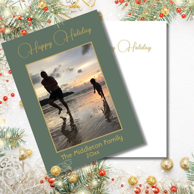 Tarjeta Festiva Foto de familia navidades Elegante Dorado Verde Me (Subido por el creador)