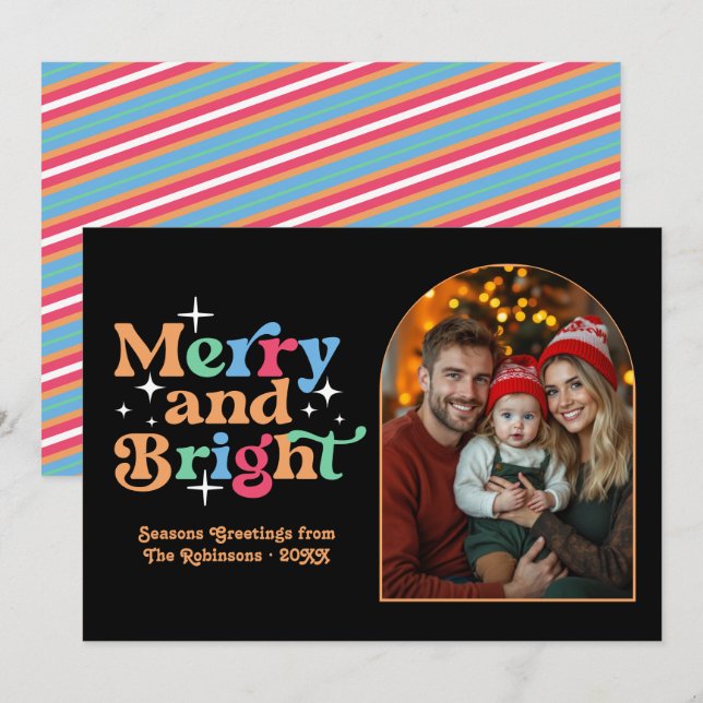 Tarjeta Festiva Foto de familia navideña moderna retro de invierno (Anverso / Reverso)