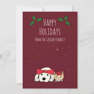 Tarjeta Festiva Foto de familia personalizada con gato y perro cap